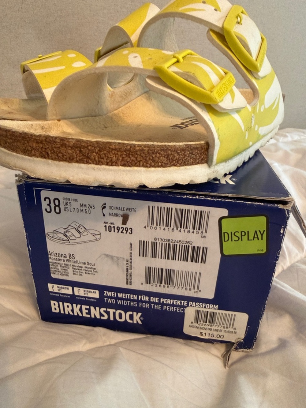 Birkenstock Arizona Sandals in Lime and White Pattern